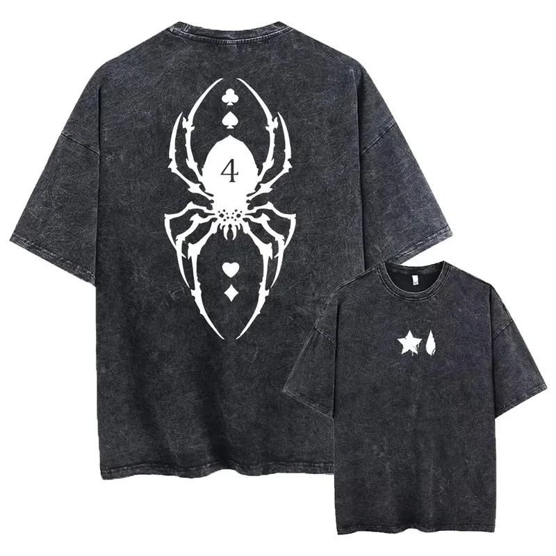 

2025 Anime Washed 2D T Shirt Hunter x Hunter Printed Retro Harajuku Style Top for Men Women Fashion Casual Streetwear Unisex