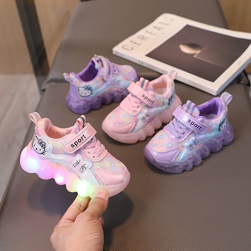 Scarpe leggere a Led per bambini scarpe da ginnastica per bambini traspiranti in rete scarpe da Tennis luminose di moda viola rosa scarpe da ragazza