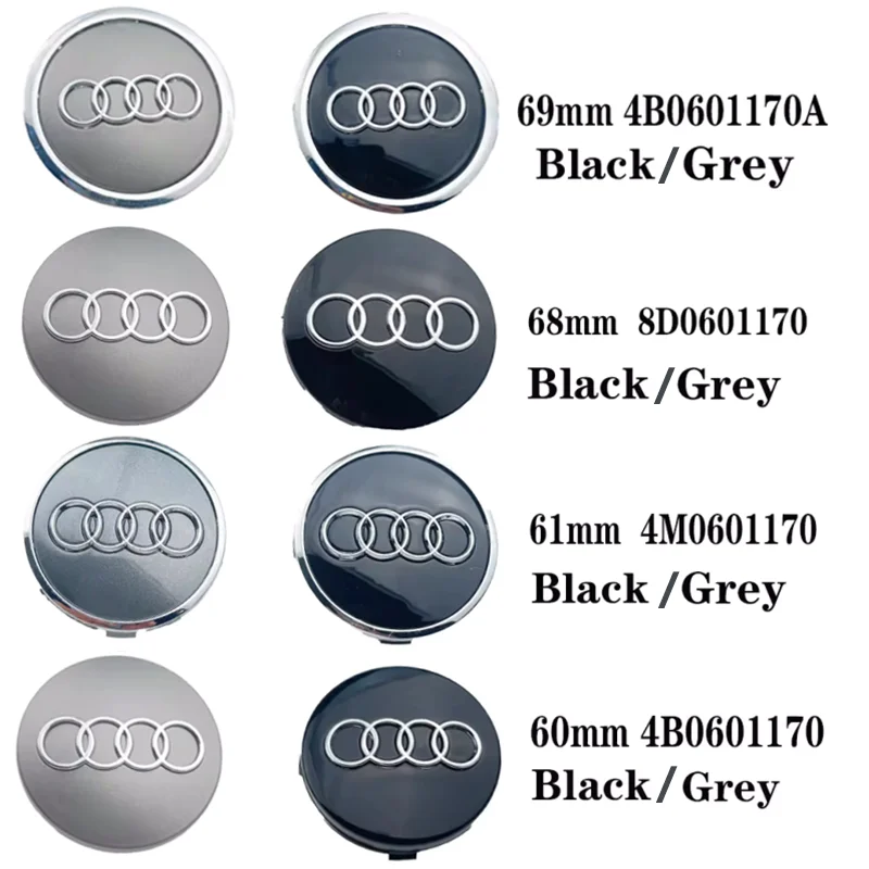 4 Pcs 60mm 61mm 68mm 69mm Car Wheel Center Caps Rim Hub Cover Hubcap Logo Badge Emblem Accessories For A1 A2 A3 A4 A5 A6 A7 A8