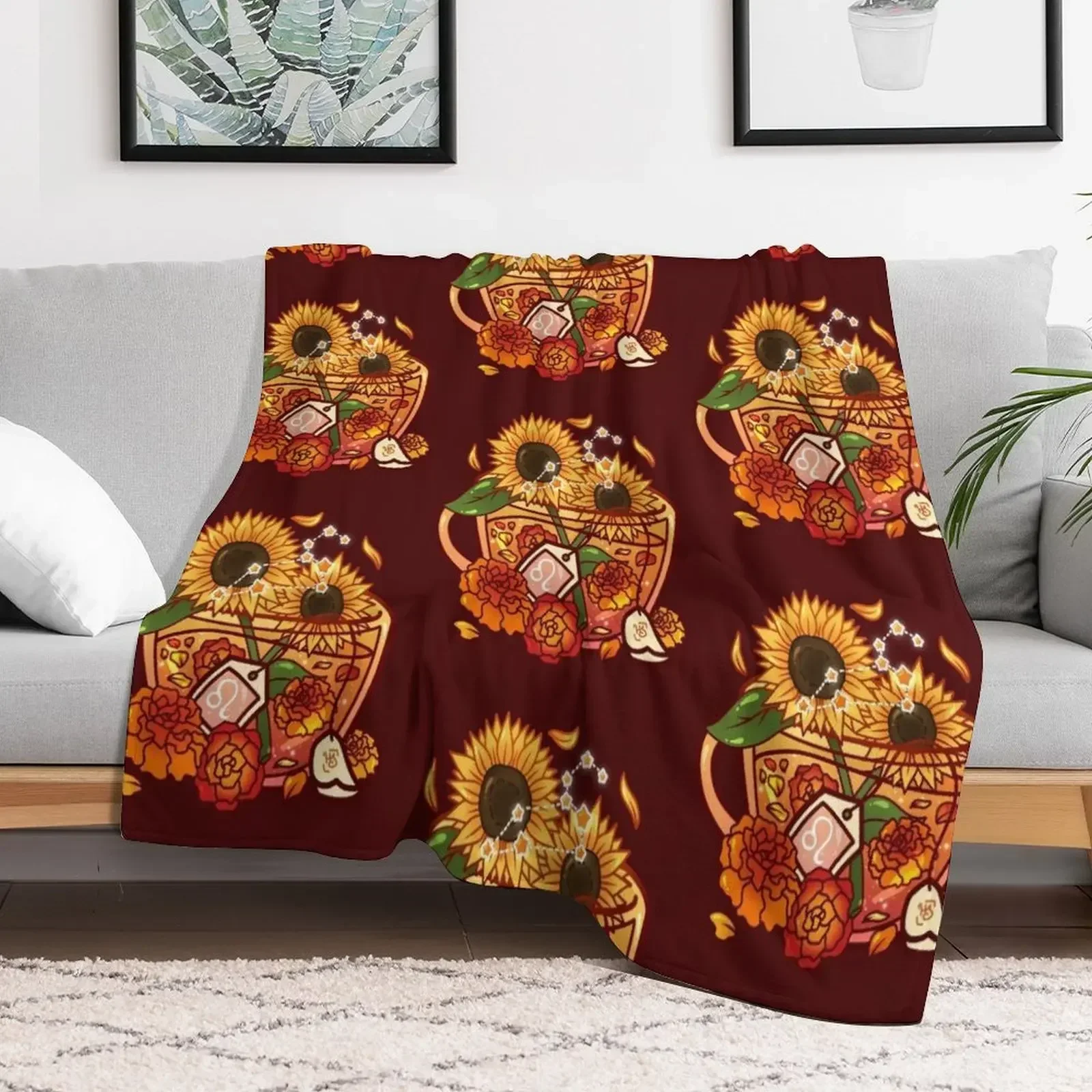 

Leo Zodiac Teacup Throw Blanket Sofa Quilt Hairy Retros Blankets