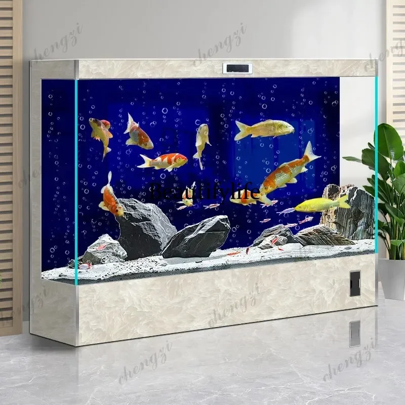

HR NQ New Large Floor-Standing Goldfish Aquarium Smart All-in-One Ecological Tank with Bottom Filter & Cabinet OfficeLiving Room