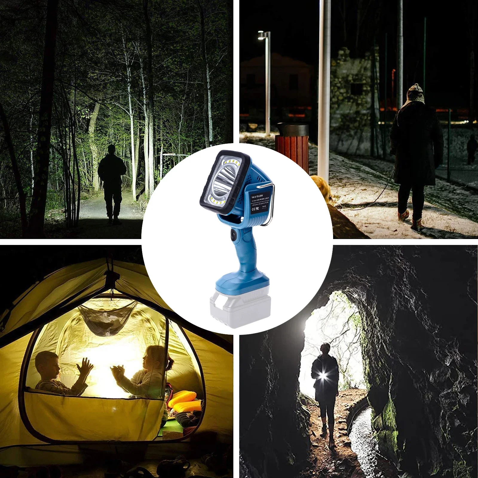 ضوء عمل LED لاسلكي 4 أوضاع إضاءة محمولة في الهواء الطلق ضوء الفيضانات لبطارية ديوالت/ميلووكي/ماكيتا 18 فولت 20 فولت (بدون بطارية)