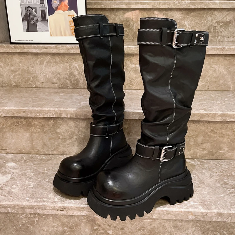 Long Boots for Women High Heels Fashion Dress Shoes Platform Knee High Winter Boots 2025 New Goth Designer Chelsea Botas Mujer