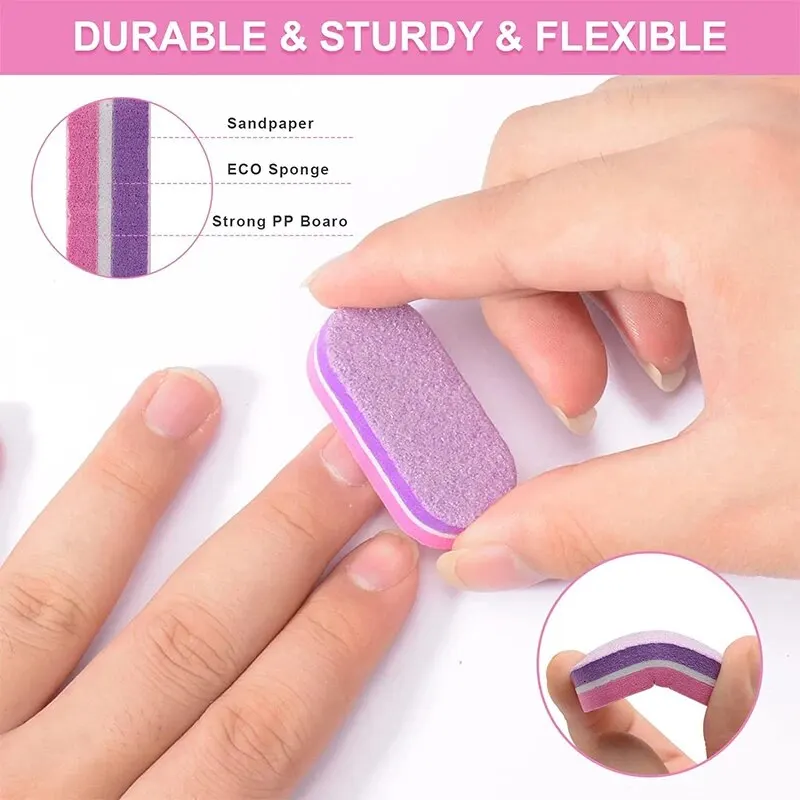 50 Pcs Mini Nail Files Block 100/180 Grit Sponge Buffers for Acrylic Nails Buffing Block Double Sided DIY Salon Manicure Tools