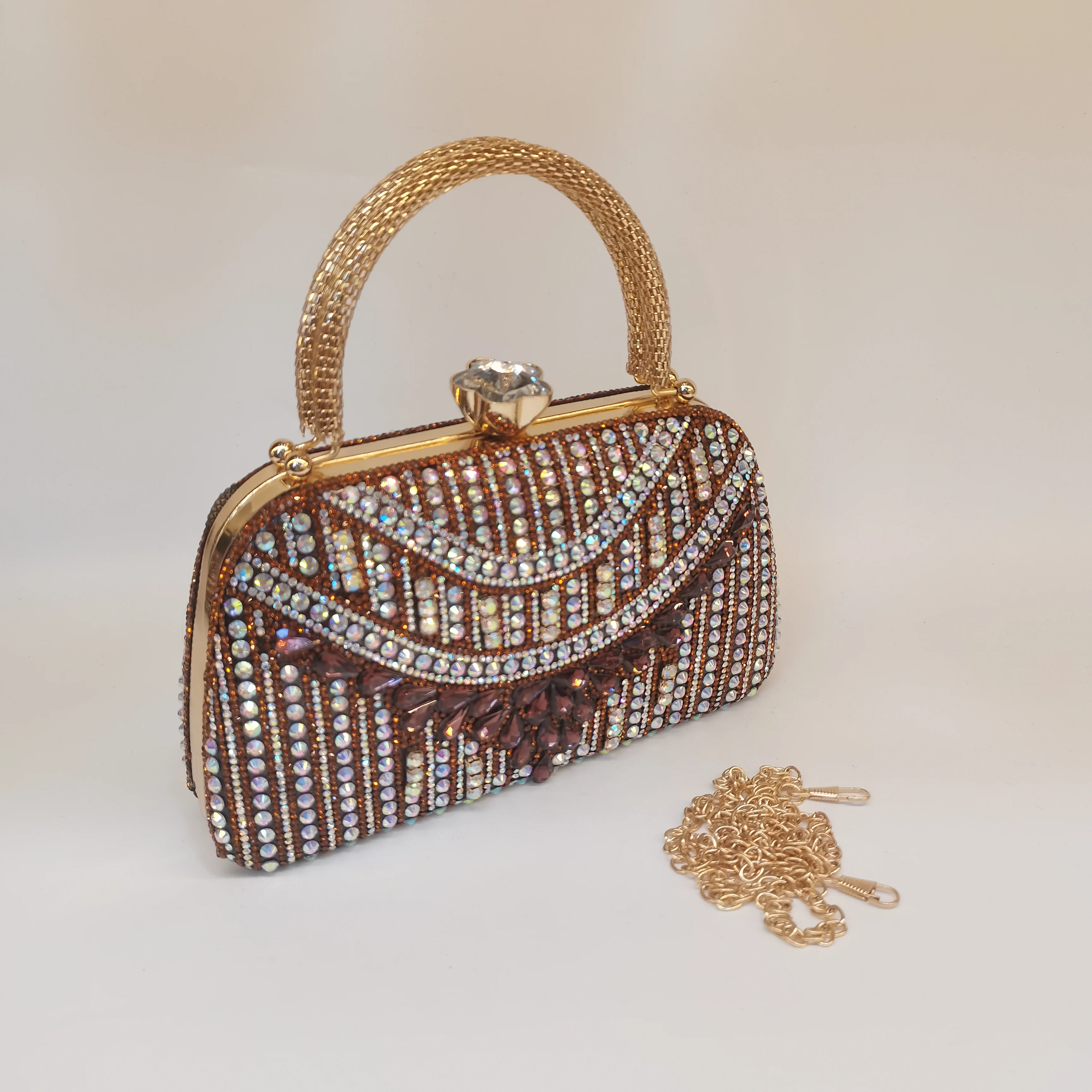 

Hot Sale Nigeria Exquisite Evening Bags With Diamond Design Fashion Women Rhinestone Handle Clutch Party Handbag F5-606-1