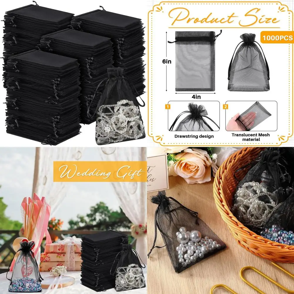 

100 шт. 4x6 дюймов черные сумки из органзы на шнурке для свадеб, подарков, конфет и праздничных мероприятий