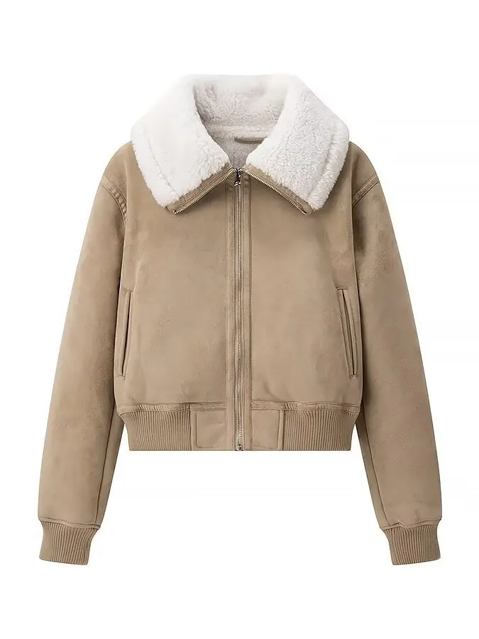 معطف ZARZ Faionable كاجوال للتخسيس من الجلد والفراء Jaet معطف نسائي جديد متعدد الاستخدامات من نسيج البوليستر #5