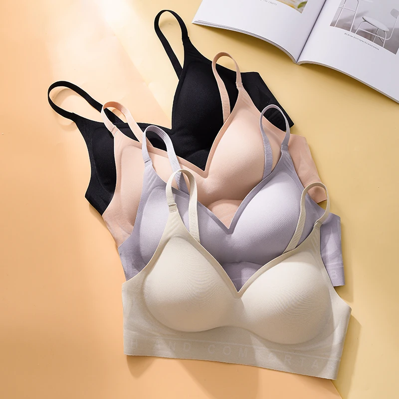 New Style fixed Cup Soft Support Letter No Steel Ring Jelly Silicone Women Underwear Gathering Comfortable Adjustable Woman bra