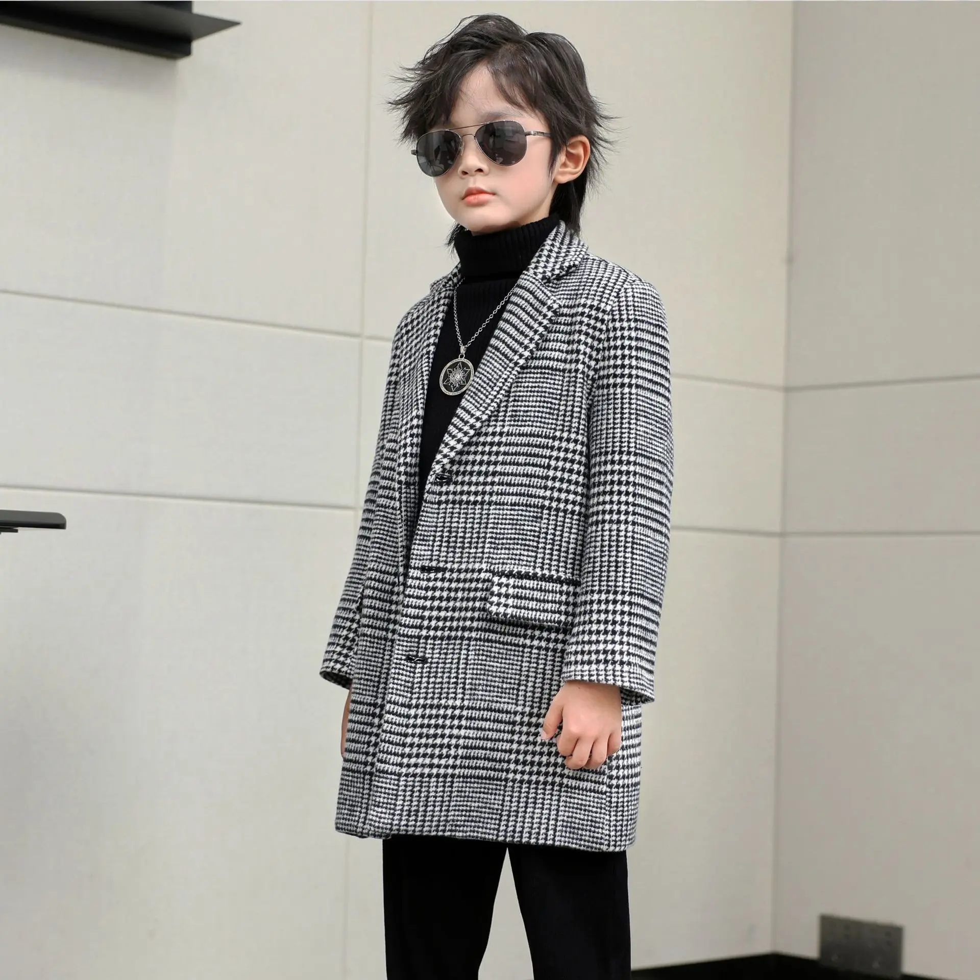 Children Winter Warm Wool Coat Korea Boys Windproof Outdoor Long Jacket Kids Fromal Birthday Party Photography Woolen Snow Coat