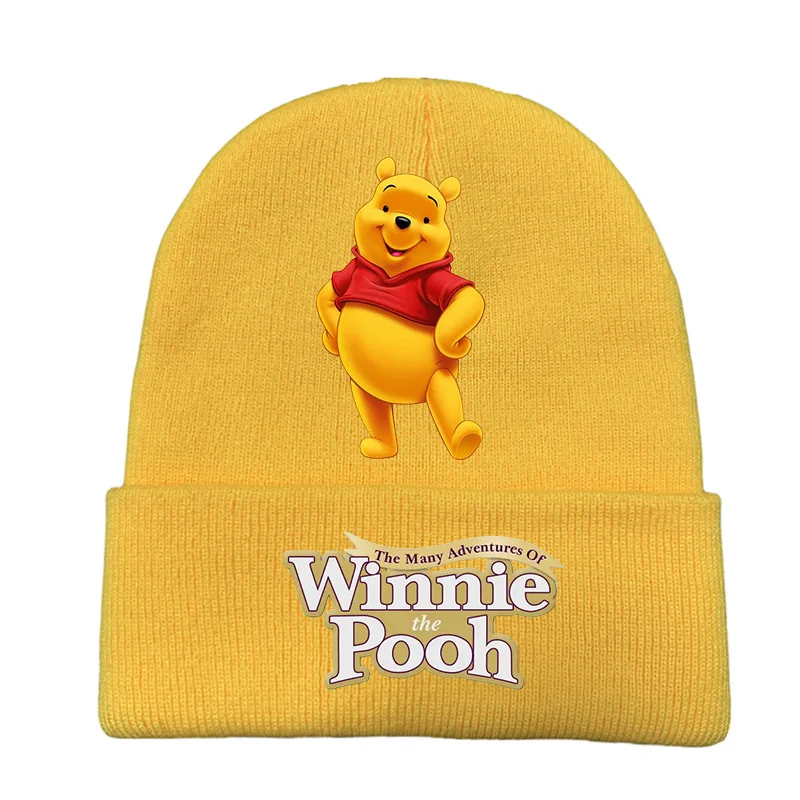 New Disney Pooh Bear Knitted Hat Kawaii Children Autumn Winter Warm Knitted Hat Anime Figures Winnie Printed Kids Outdoor Hat