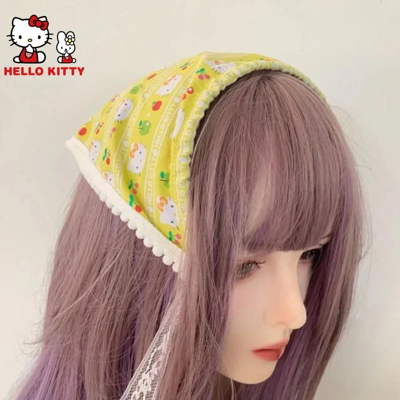 Hello Kitty Cherry Y2k Cartoon Anime Cute Headscarf Triangle Head Scarf Colorful Headcloth Headwear Hair Accessories Turban Hat