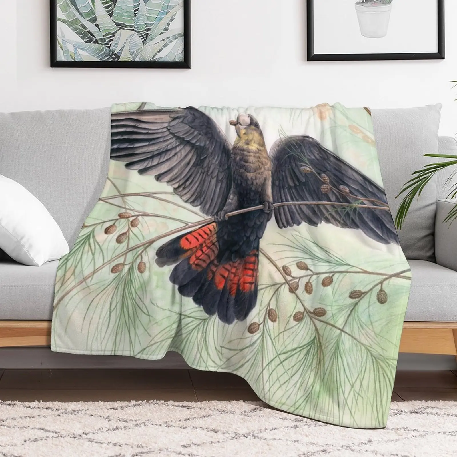 Glossy Black Cockatoo art by Nadya Neklioudova Throw Blanket Luxury Designer Soft wednesday Winter beds Blankets