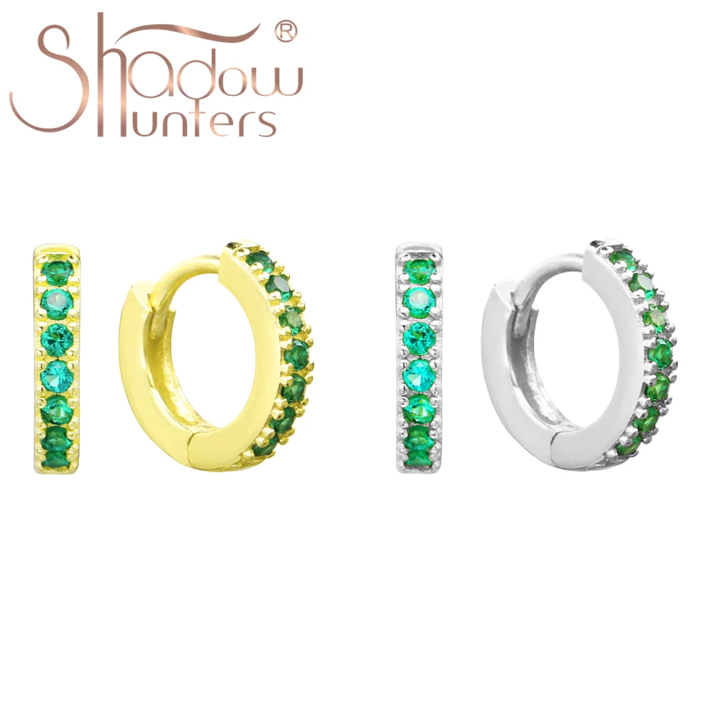 

Серьги-кольца SHADOWHUNTERS из стерлингового серебра 925 пробы для женщин, с блестящим зеленым цирконом, модные изящные серьги, лучшие роскошные трендовые аксессуары