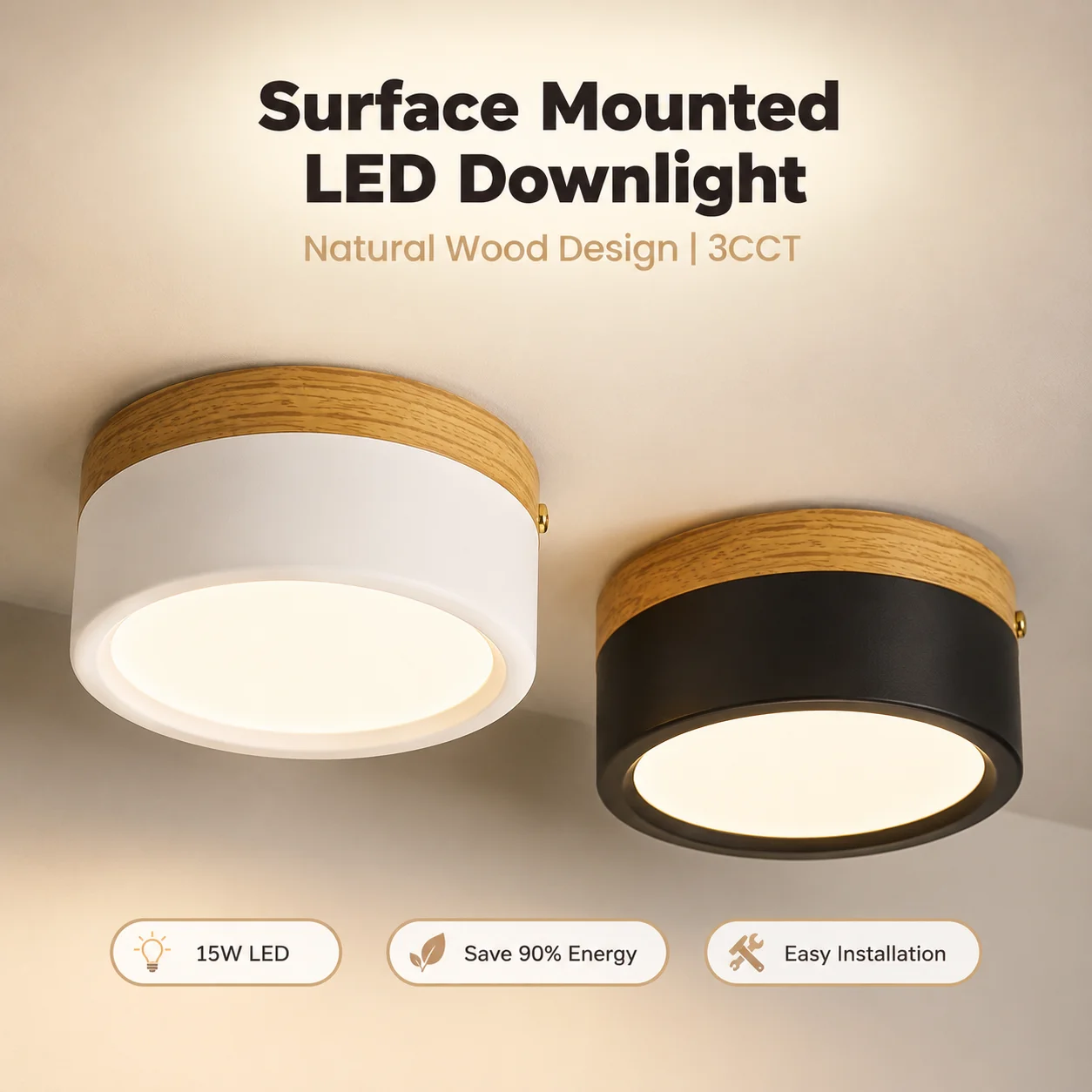 Modern Surface Mounted Downlight 15W 3 Colors Memory Ceiling Light Indoor for Dining Room Store LED Spotlight Panel Lamp 220V