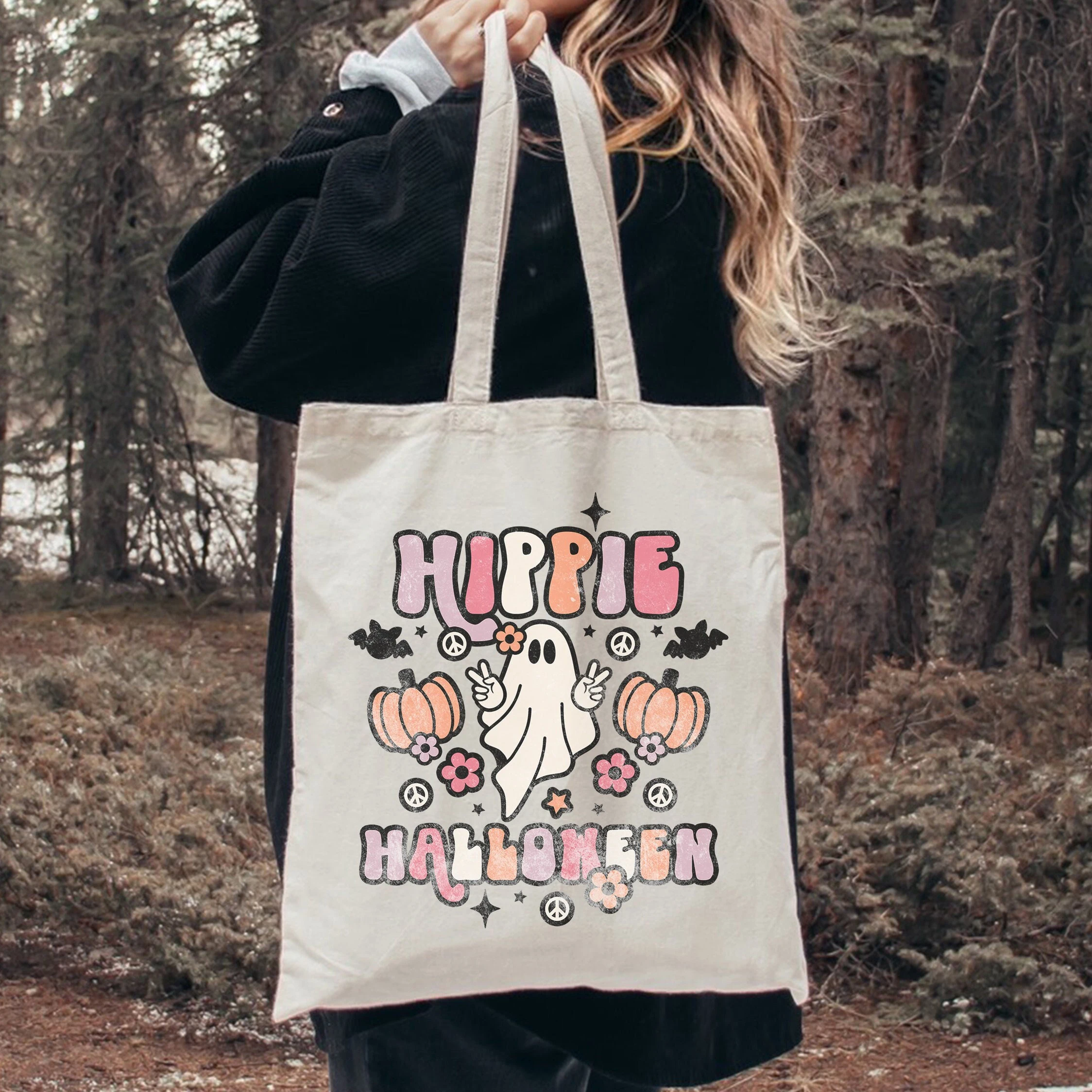 Trick or Treat Smell My Feet Pumpkin Halloween Party Canvas Tote Bag Cute Cartoon Handbag Print Large Capacity Reusable Gift Bag