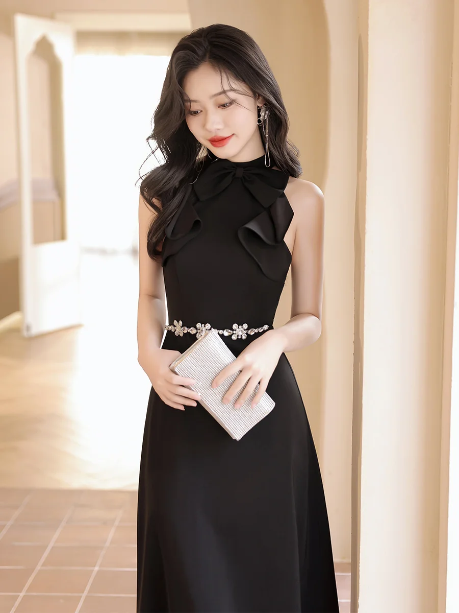 

Ele Bla Evening Gown Women's Faion Ne Hanging Sle Long Dr Slim Fit for Cany Year-end Celebration Performance