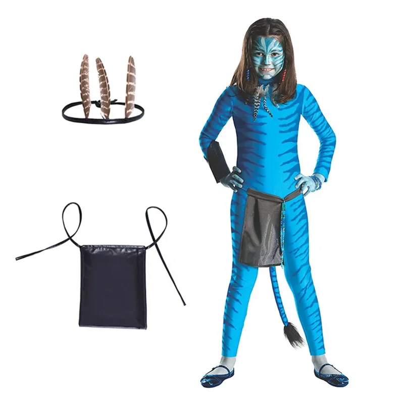 Avatar Neytiri Cosplay Anime Science Fiction Figure Halloween Costumes for Kids Zentai Fantasia Tail Jumpsuits Disguise Suits