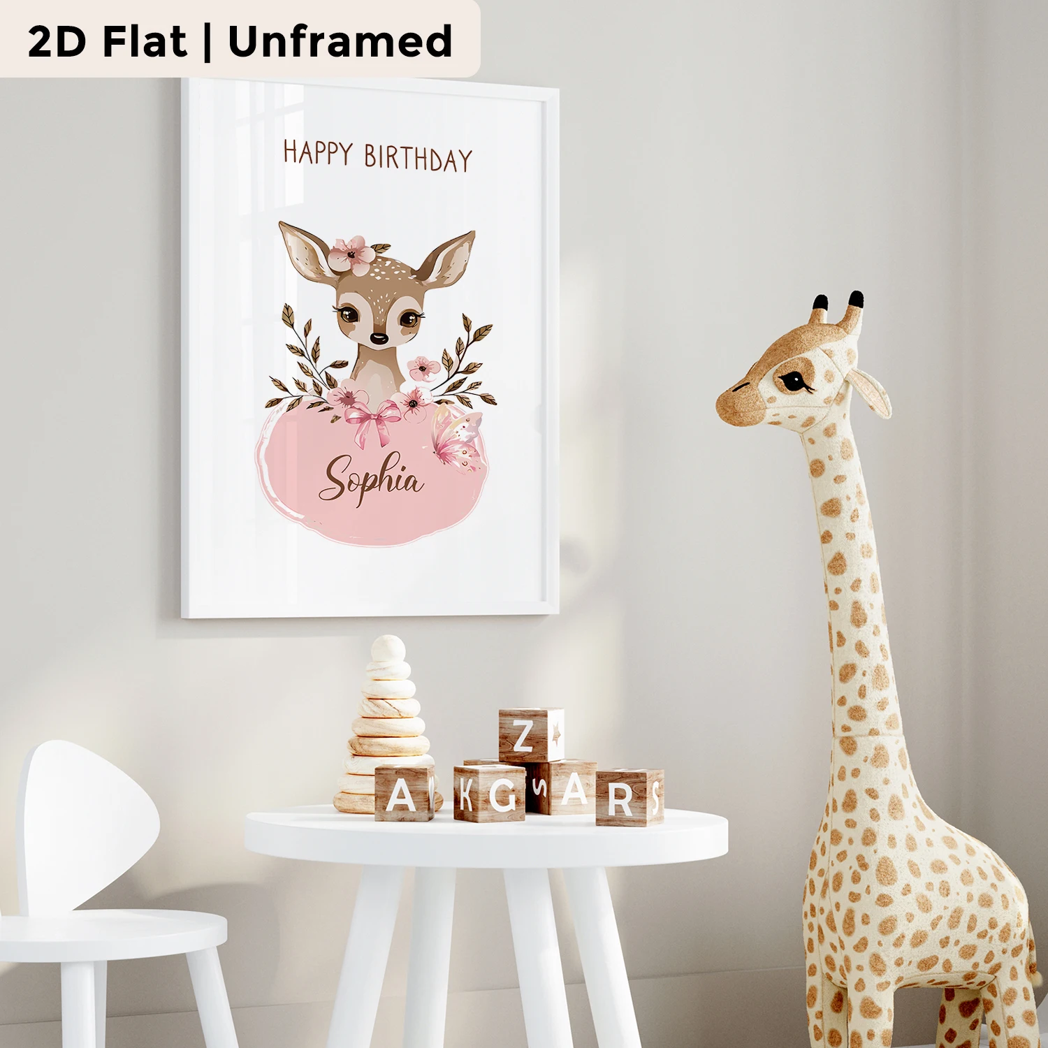Personalized Custom Name Deer Among Flowers  Wall Art Print Picture Canvas Poster Painting For Living Room Home Decor Gift