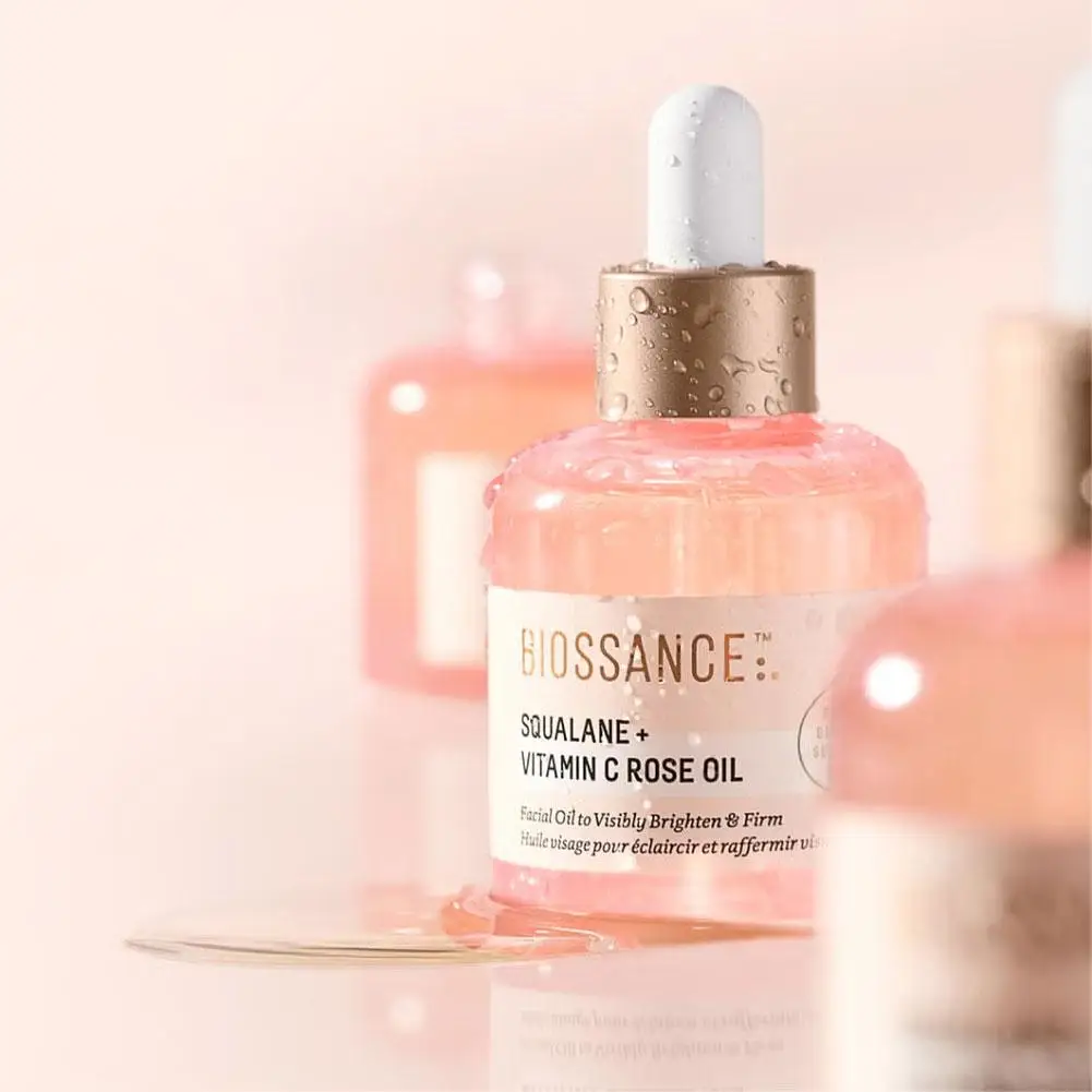 Essência de Óleo de Rosa Biossance com Squalane + Vitamina C, Hidratante, Iluminadora, Firmadora da Pele, Melhora Vermelhidão e Linhas Finas, Sérum Fa
