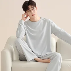 Big Size L-4XL Cotton Pajamas Set for Men Korean Solid Color Sleepwear Male Young Boy Loungewear 2Pcs/Set Pjs Hombre Pijamas