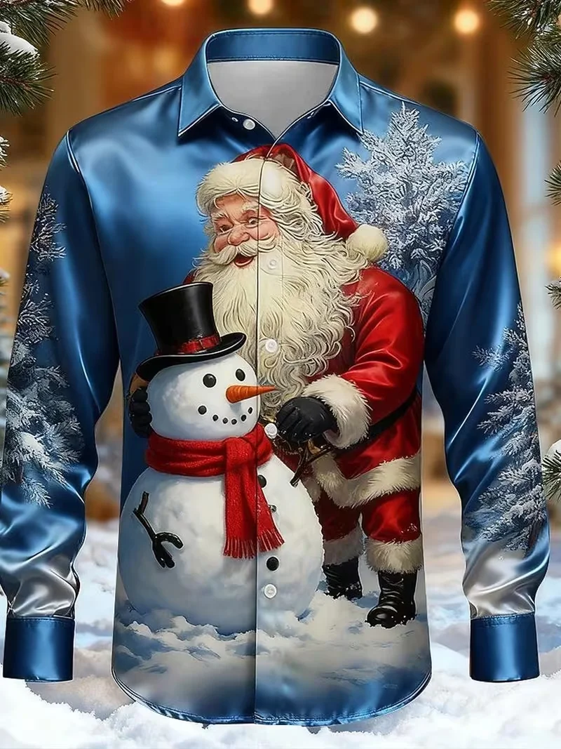

Новая модная рождественская тема 3D подарочный пояс с принтом мужская повседневная рубашка с длинным рукавом, топ Санта-Клауса