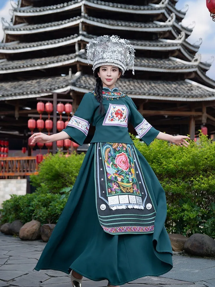 New adult exotic dance costumes women's embroidered performance and travel photography long skirts