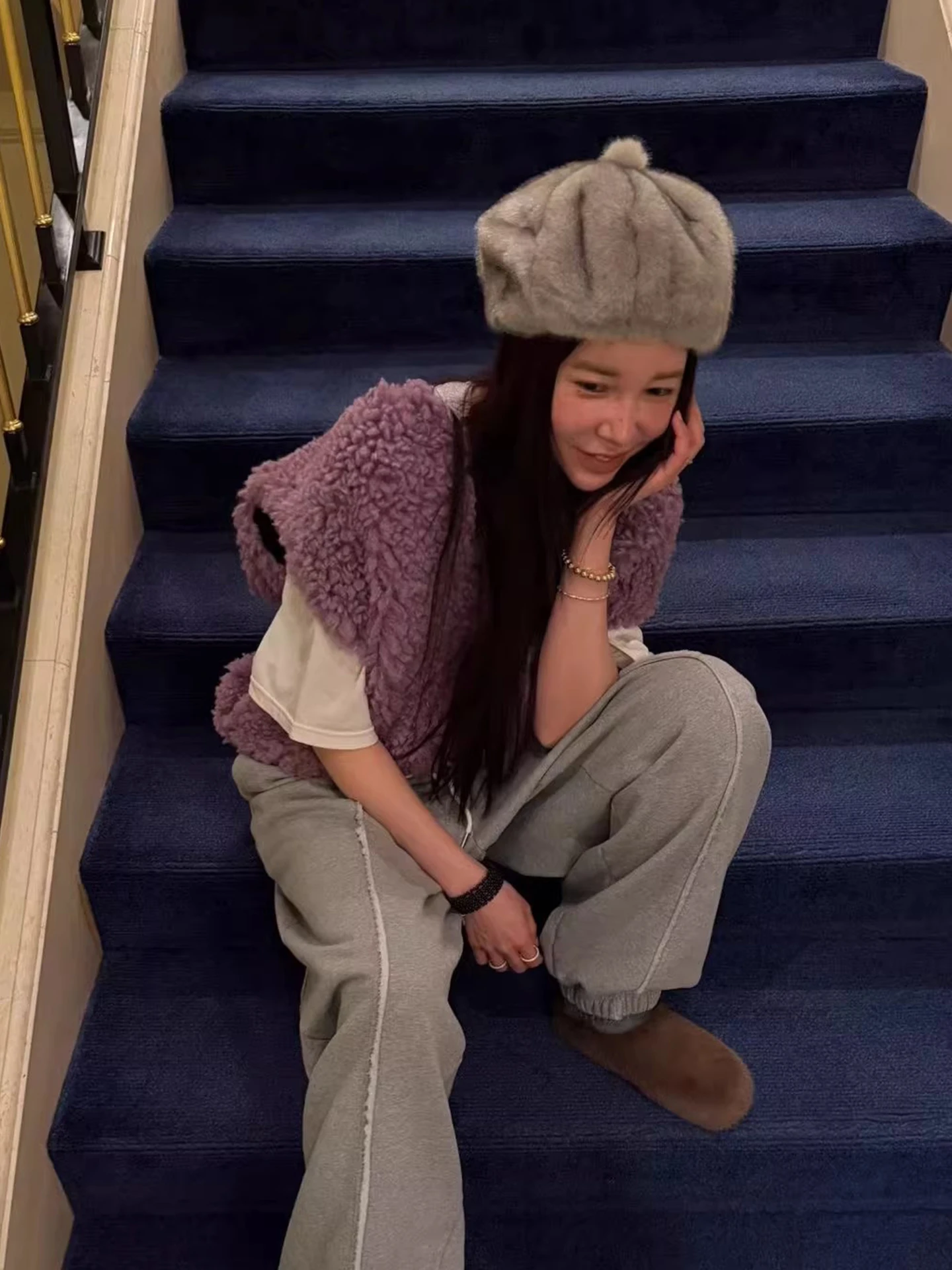 

Модный ретро-жилет из искусственного меха ягненка для женщин, новинка ранней весны, свободный универсальный жилет средней длины