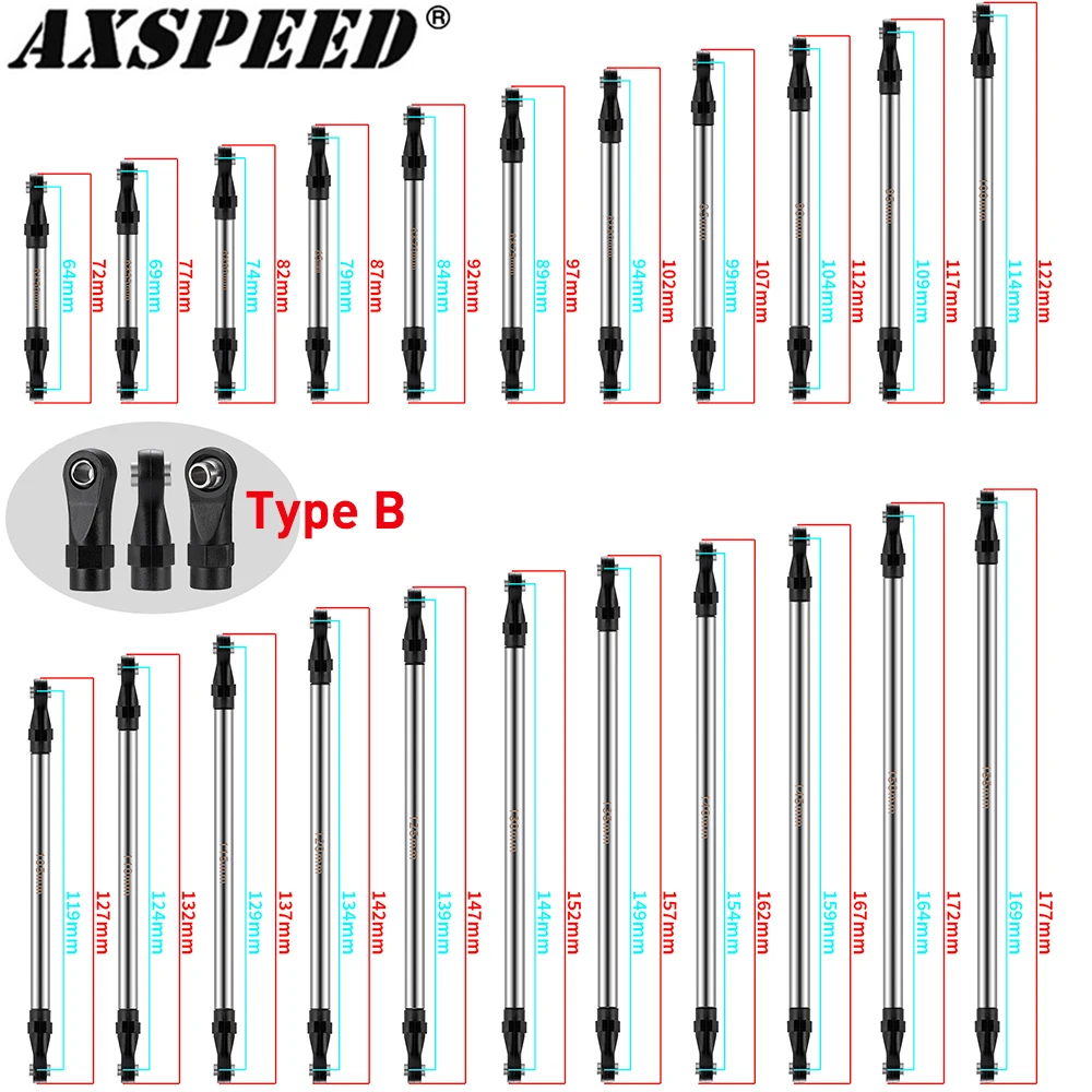 AXSPEED 1 Paar Verbindungsstangen für Fahrwerksaufhängung 50-155mm und Kugelkopf für Axial SCX10 Wraith TRX4 TRX6 D90 Teile