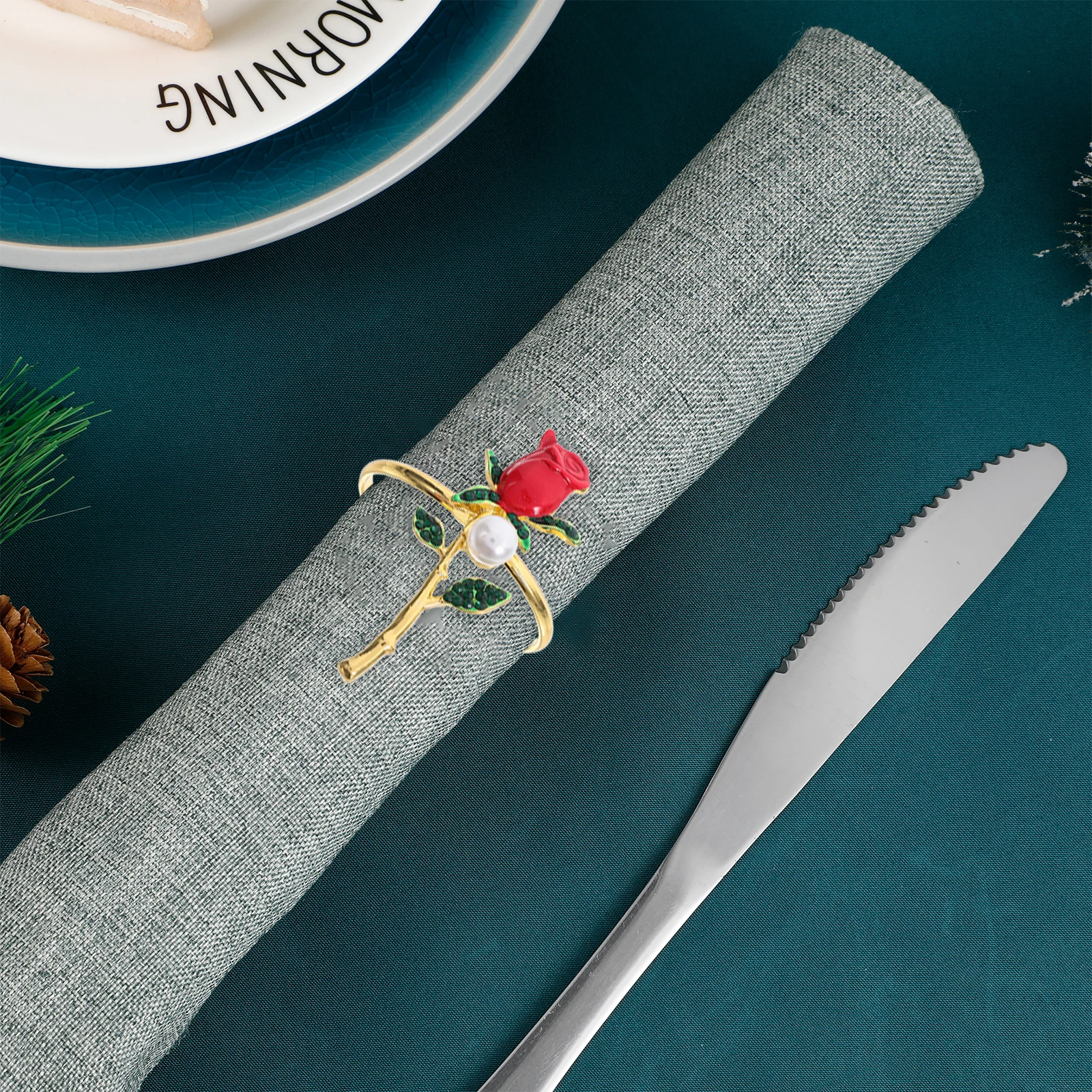 

6pcs Metal Rose Napkin Rings Gold Flower Serviette Buckle For Wedding Party Table Decor Durable Zinc Alloy Napkin Holders