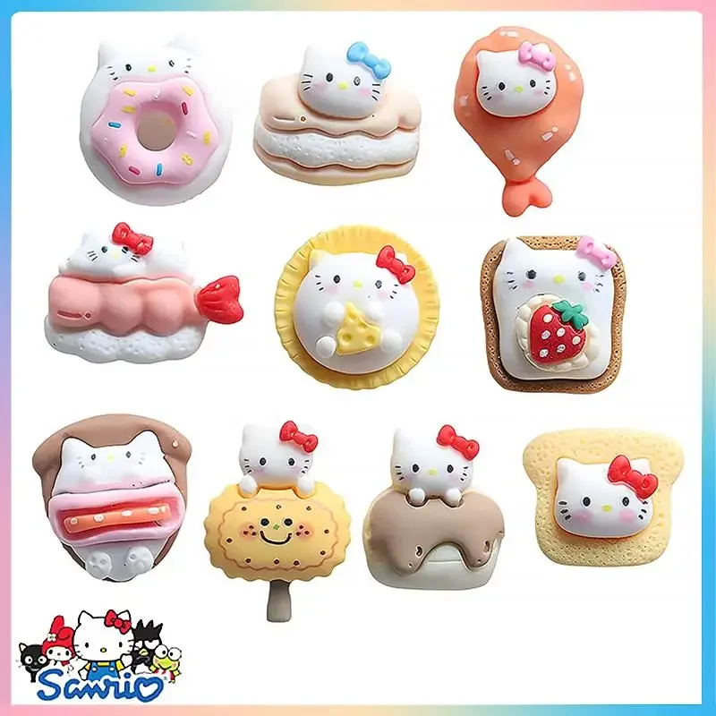 Sanrios 10Pcs New Kawaii Hellokitty Accessories Anime Cartoon Diy Mini Resin Accessories Hairpin Hair Rope Jewelry Material Toys