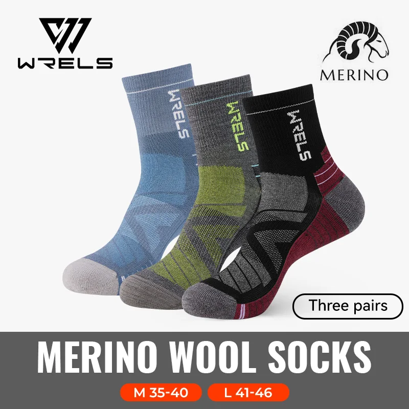 WRELS 1/2/3 Paar Socken aus Merinowolle, thermisch, warm, für den Winter, hochelastisch, dick, Wandersocken, Feuchtigkeitsaufnahme, Sportsocken aus Wolle