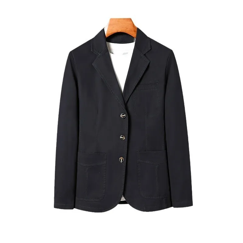 KIDWHXR Suit Coat Men Spring Autumn Vintage Single-breasted Pocket Male Blazer Loose Long Sleeve Versatile Casual Man Outerwear