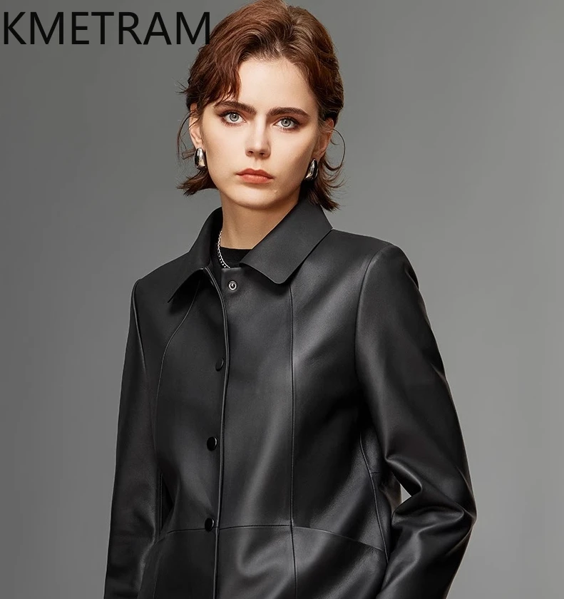 KMETRAM Giacca in pelle di pecora naturale Autunno Fit Nuovi capispalla a maniche lunghe 2025 Trench corto da donna calzeжа bamртка