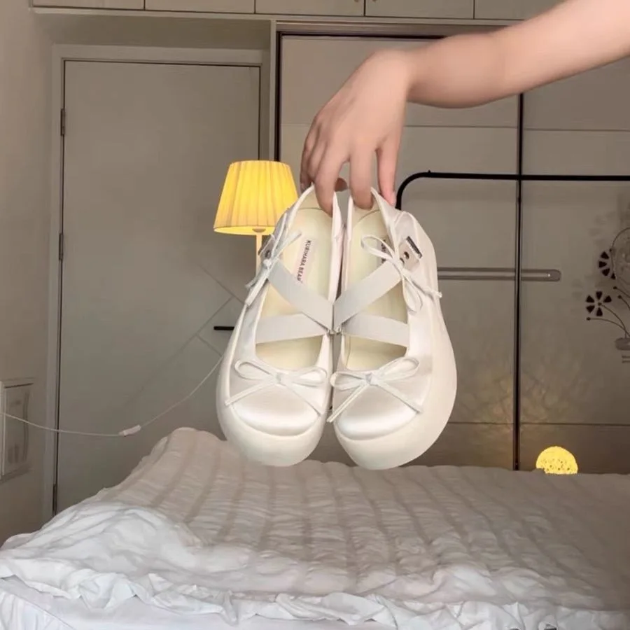 اتجاهين ارتداء كعب سميك الانزلاق على الباليه ماري جين أحذية نسائية الصيف النمط الياباني شقة المطاط وحيد الحلو كول النمط الفرنسي #1