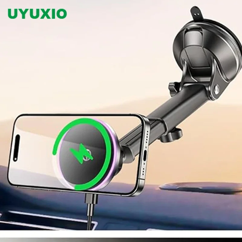 

UYUXIO Wireless Car Charger Dash Windshield Strong Magnetic Car Mount Phone Holder for iPhone 16 Pro Max 15 14 13 12 Series