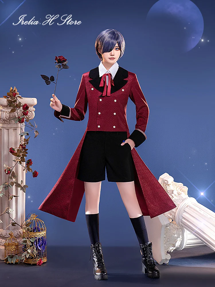 

Pre sale Irelia H Black Butler Ciel Phantomhive Cosplay Costume Anime Game Ciel Red Uniform Suit Halloween Costumes