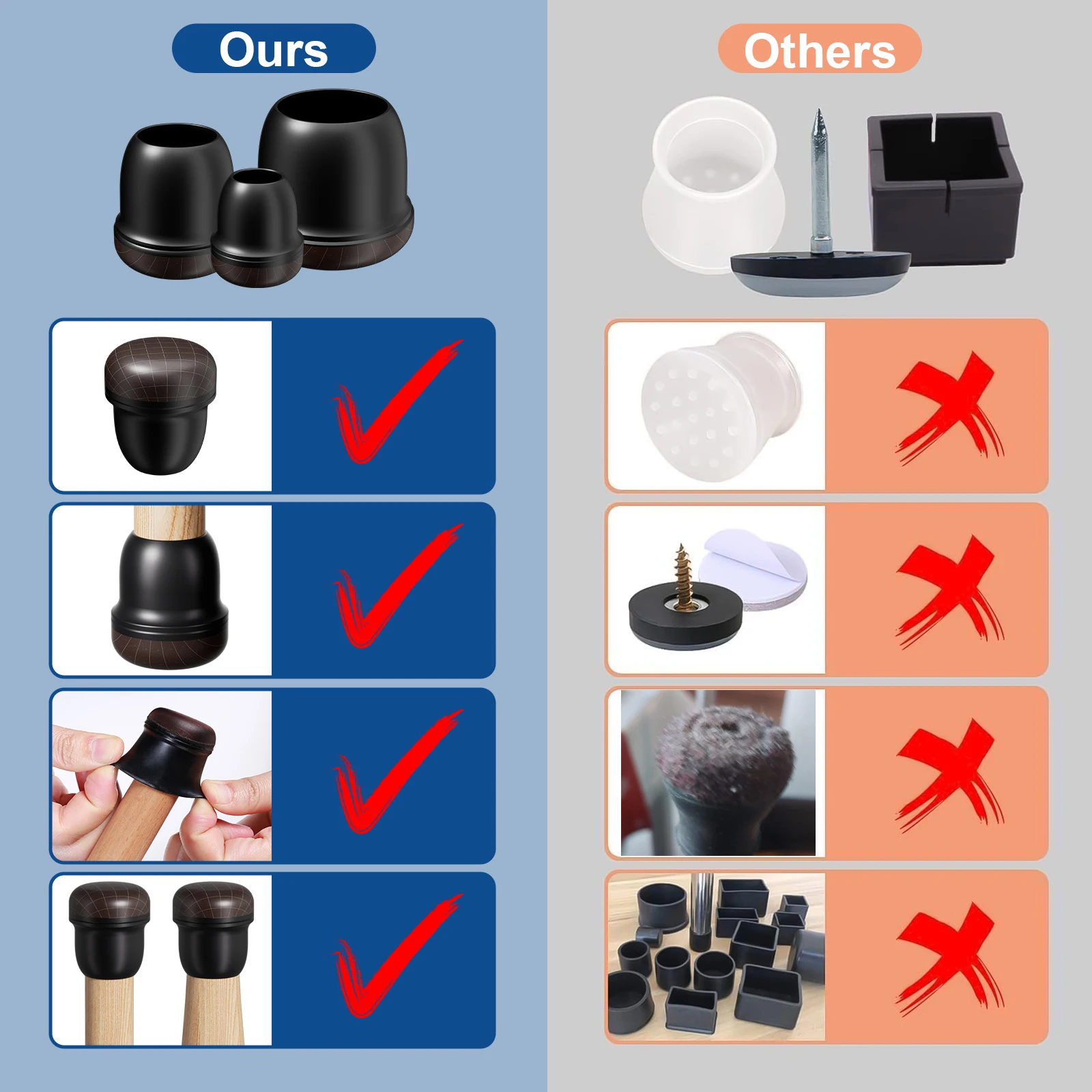 16PCS Round Chair Leg Caps Silicone Graphene Fabric Chair Leg Protectors Hair and Dust Resistant for Carpet Hardwood Floor