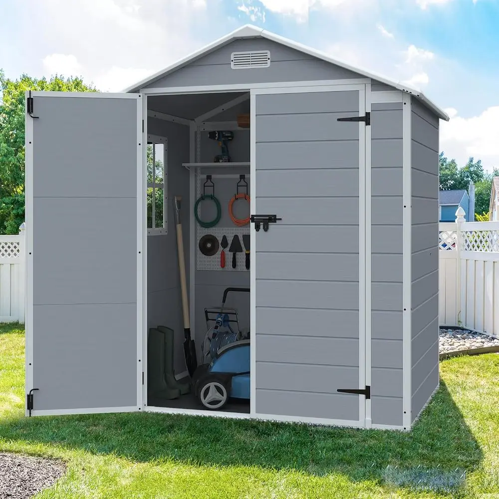 6x4ft Gray Resin Outdoor Storage Shed with Floor