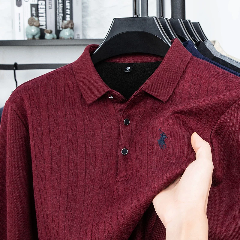 سترة محبوكة جديدة لخريف وشتاء 2025 للرجال من حرير التوت والقطن والصوف مع سترة مخملية سميكة وسترة بولو سفلية