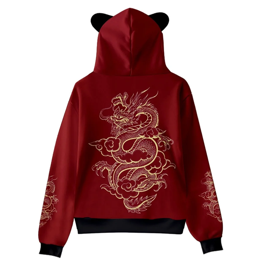 أنيمي التنين الجرافيك هوديس البلوز سترة القط الأذن هوديي بنين بنات مقنعين بلوزات تأثيري حلي