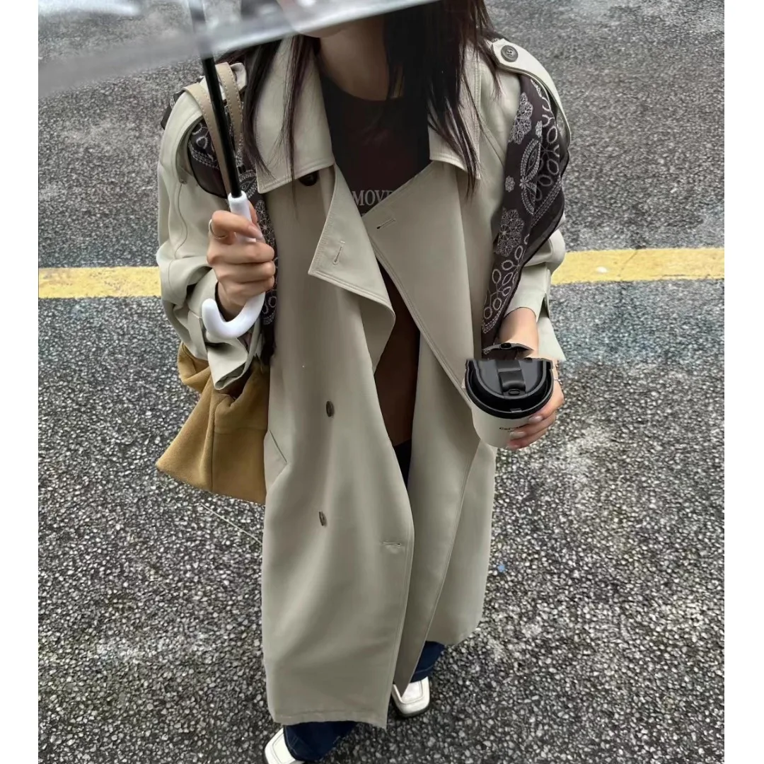 

Женское повседневное длинное пальто, осень-зима, корейское свободное универсальное пальто Briti Sle с шарфом, длинное пальто све