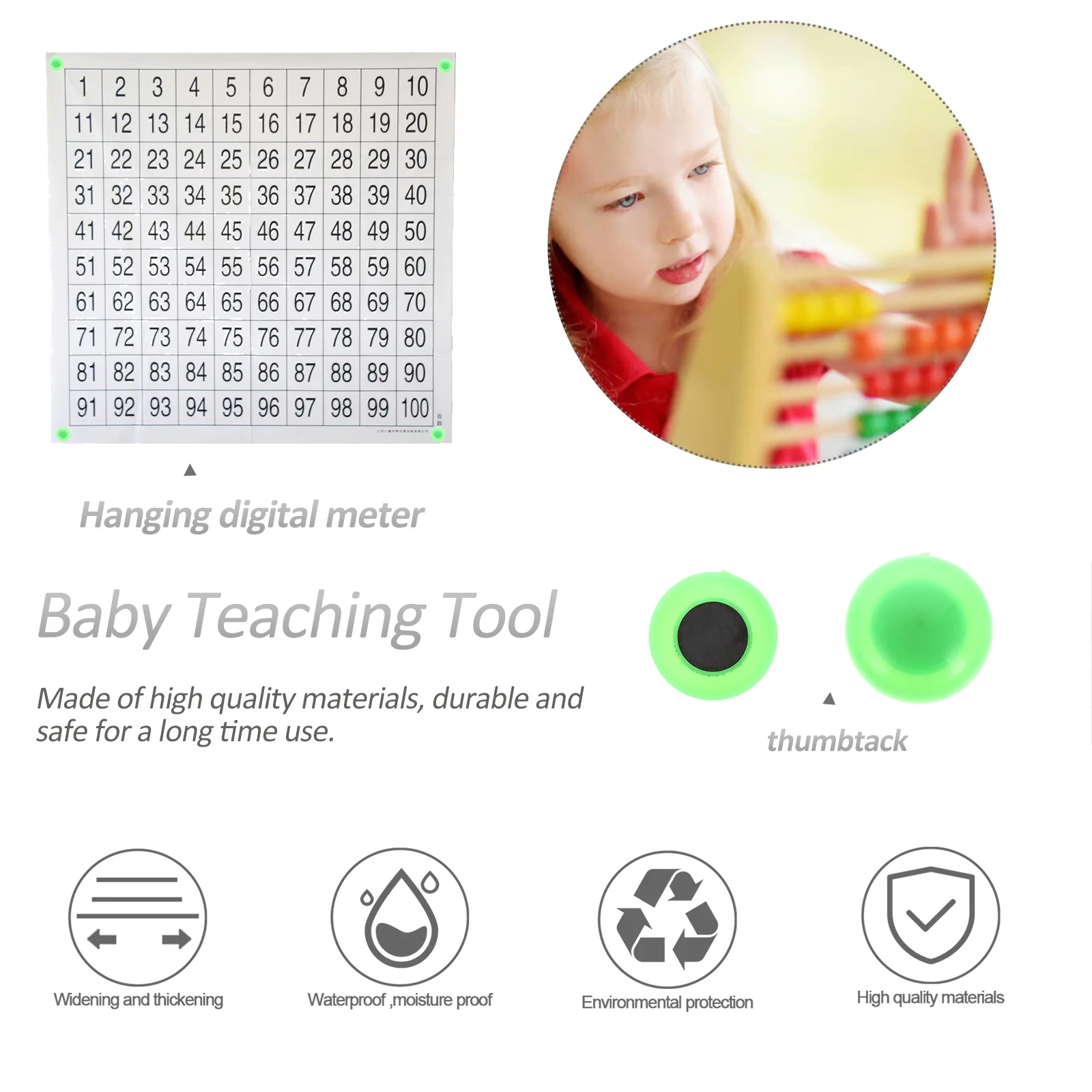 1 Juego de tabla de pared de aprendizaje, póster educativo preescolar de 1-100 números, mapa de números de aprendizaje temprano, ayuda para enseñanza para niños