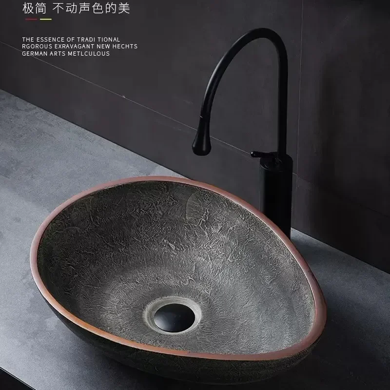 Retro Jingdezhen Ceramic Wash Basin Artistic Single Sink for Bathroom Balcony Household Special Shaped Platform Washbasin