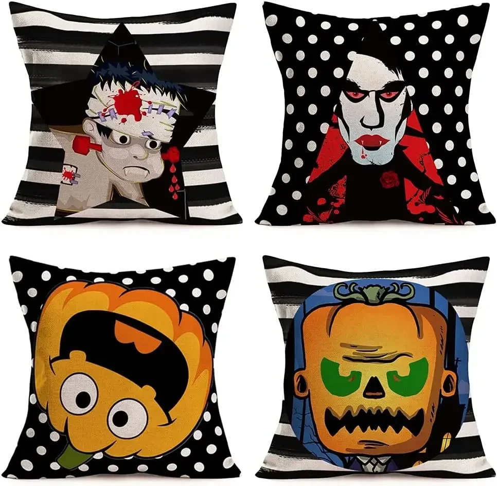 Pillow Cover Halloween Decoration Striped Dot Background Linen Clown Autumn Autumn Decoration Cushion Cover