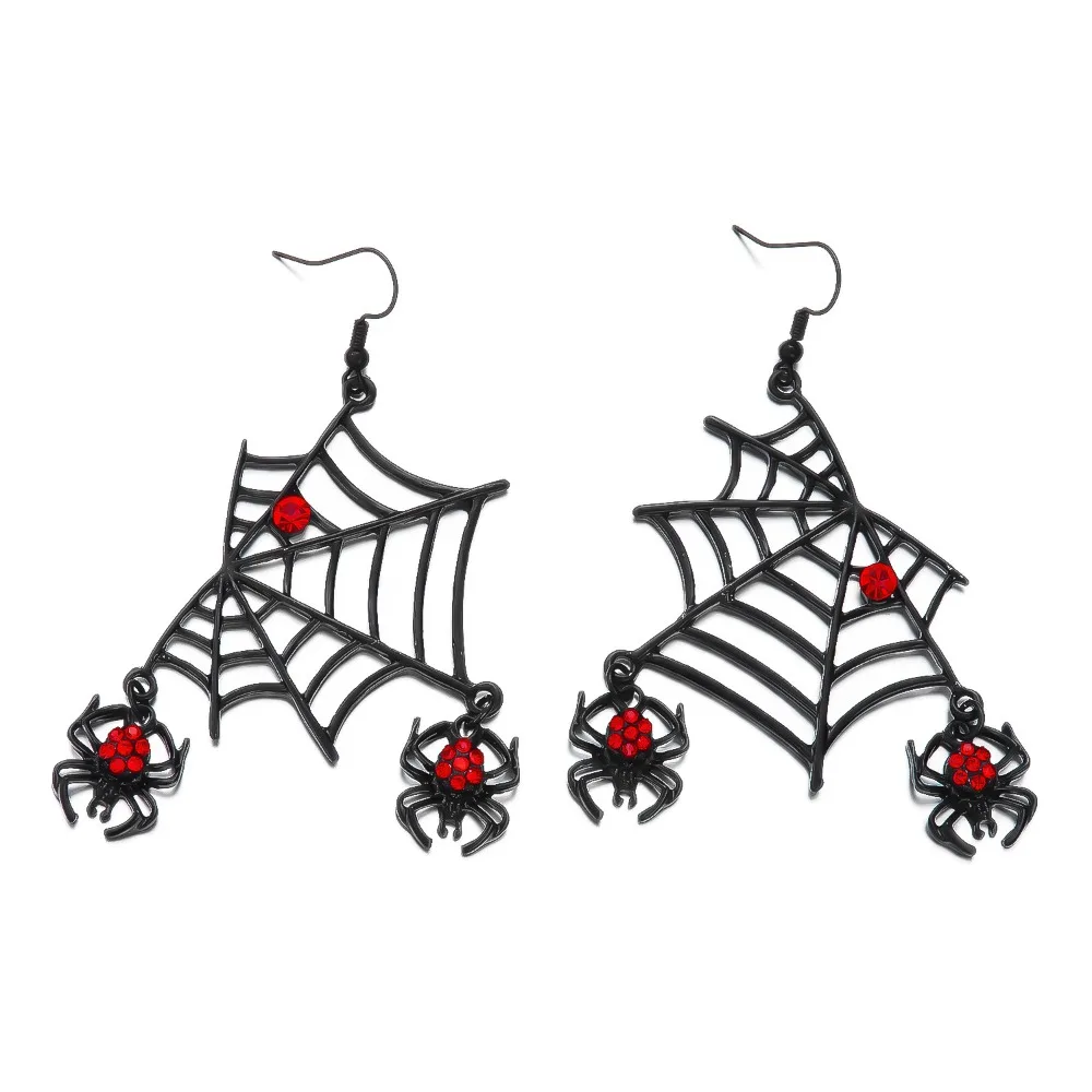 Vintage Rhinestone Halloween Spider Ornate Black-Toned Gothic Jewelry Set Zinc Alloy Eye-Catching Earring Set Cosplay