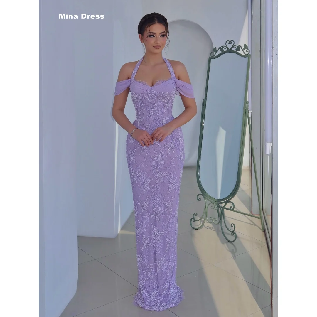 

Mina Customized Purple Elegant Party Dresses 2026 Halter Neck Backless Women Evening Dress Wedding Guest Dresses Prom Women's