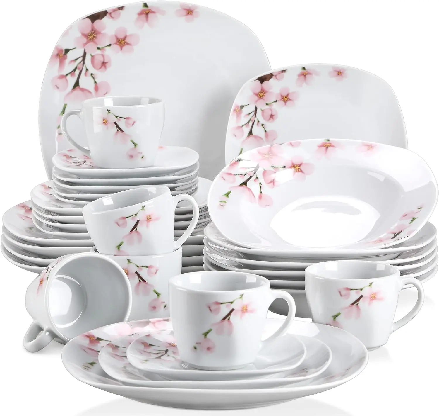 

VEWEET, Series Annie, Porcelain Dinnerware Sets for 6, White Dish Set with Pink Floral, 30 PCS Dinner Sets Including Dinner