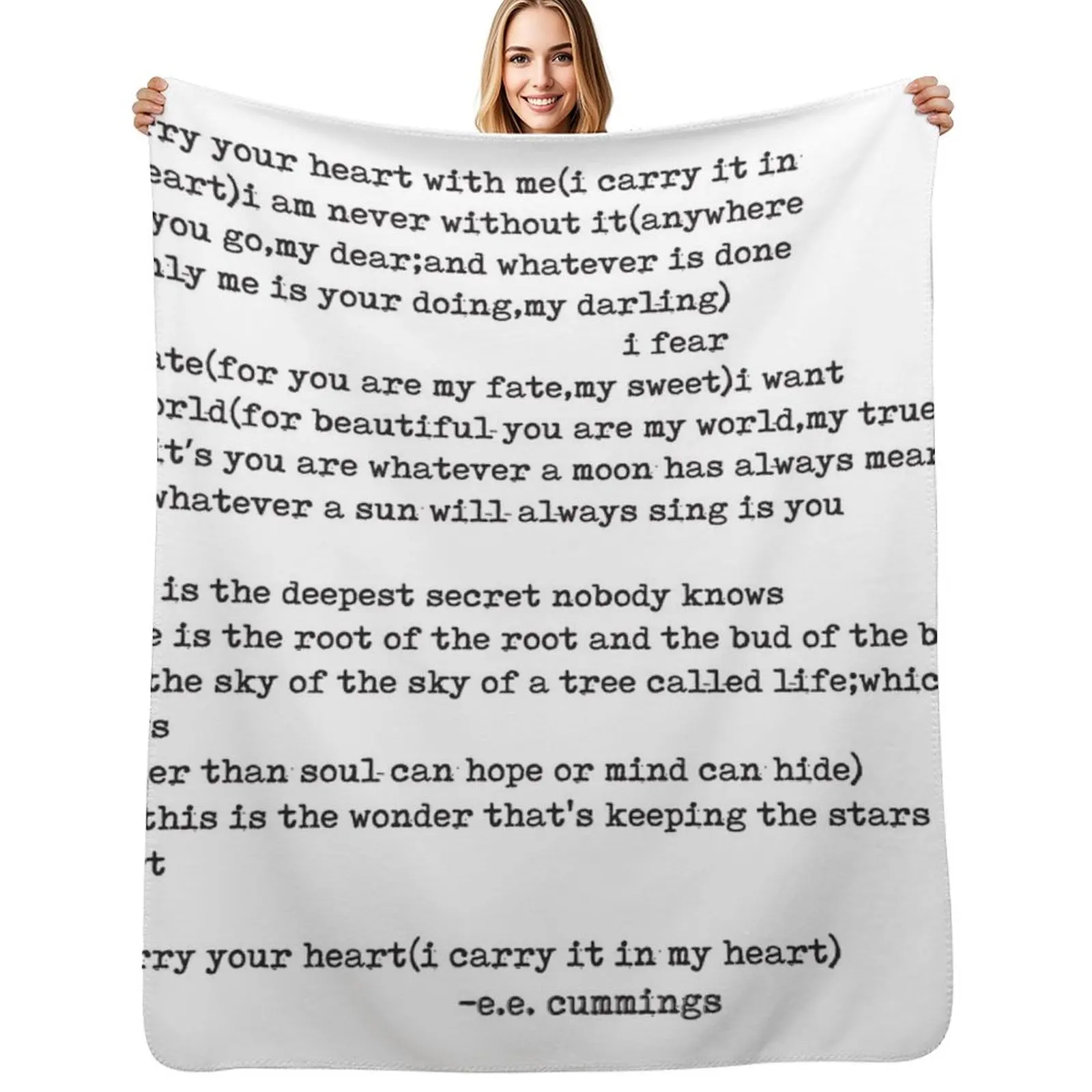 I Carry Your Heart With Me E.E. Cummings Typography Throw Blanket Sofa Throw Cute Plaid Bed covers Thermal Custom Blankets