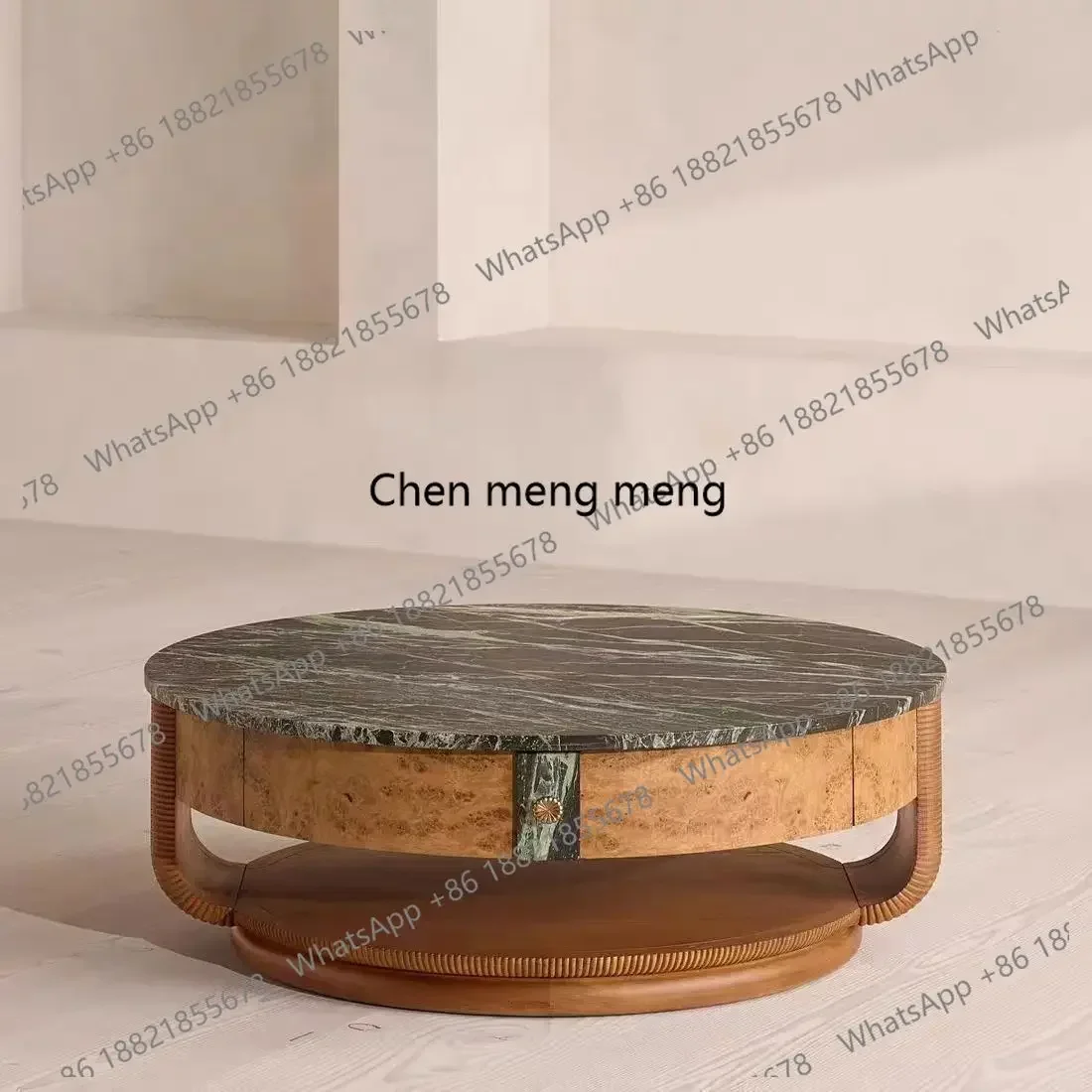 

ZJMedieval retro wabi-sabi wind round coffee table living room solid wood modern light luxury marble coffee table
