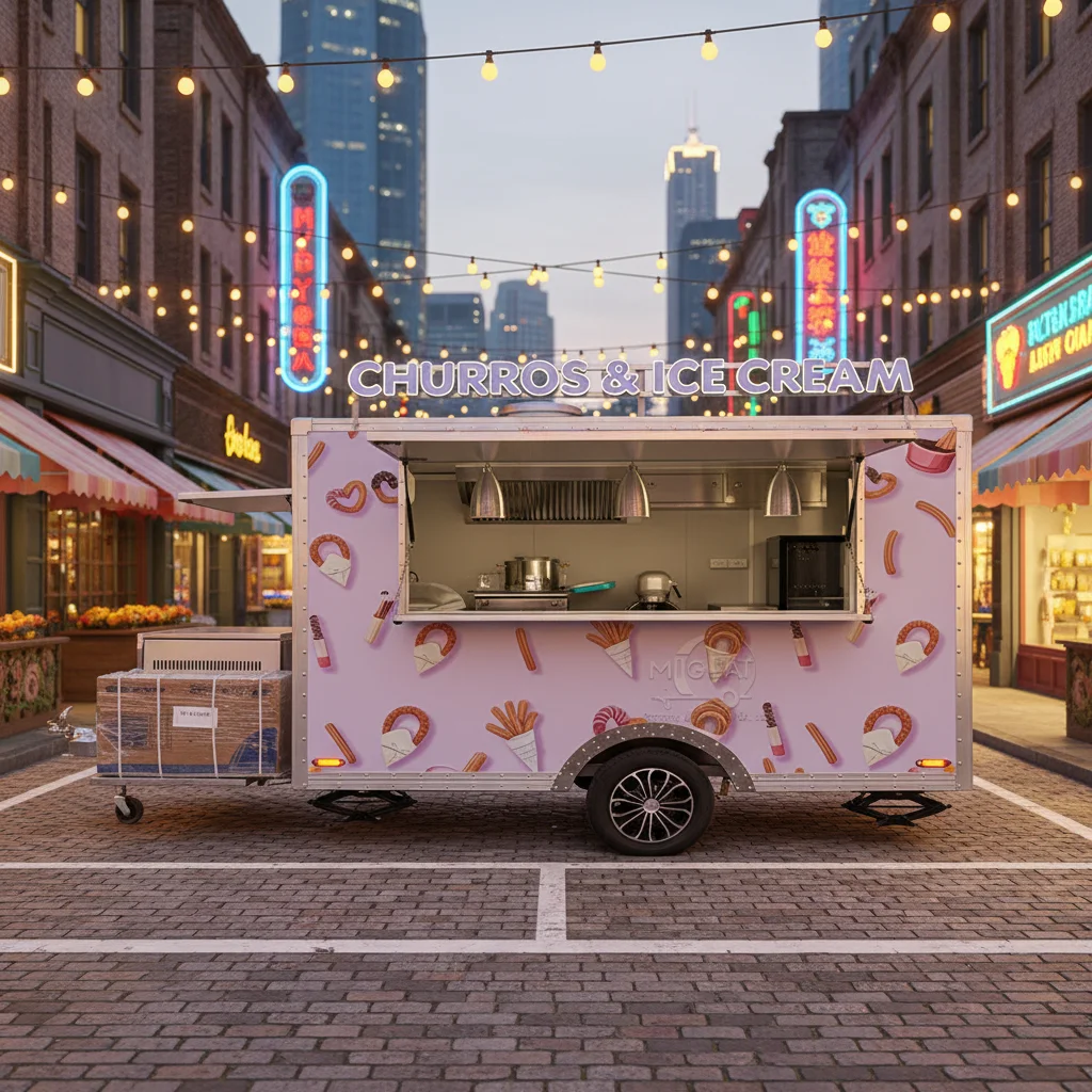 

Pink Single Axle Stainless Steel Customizable Capacity Rust Resistant Churros Ice Cream Food Trailer for Street Vending Catering